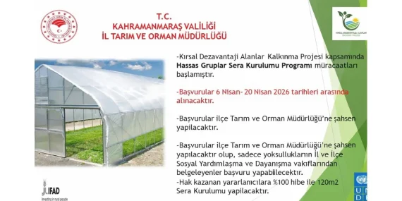 Hassas Gruplar İçin 120 m² Sera Desteği Başvuruları Devam Ediyor